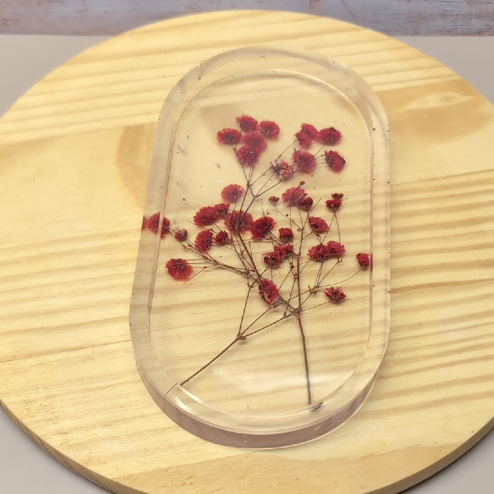 Hand Crafted Red Floral Resin Tray